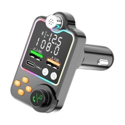 Q15 Wireless Fm Transmitter Pd Dual Usb Charger Bluetooth 5.0 Hands Free Car Kit Fm Modulator Black