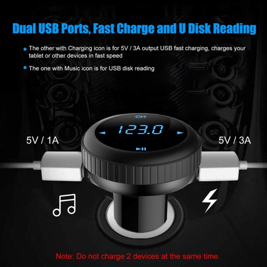 Radio Adapter Quick Charge 3.0 Wireless V4.2 Car Smart Fm Transmitter USB Charger Black