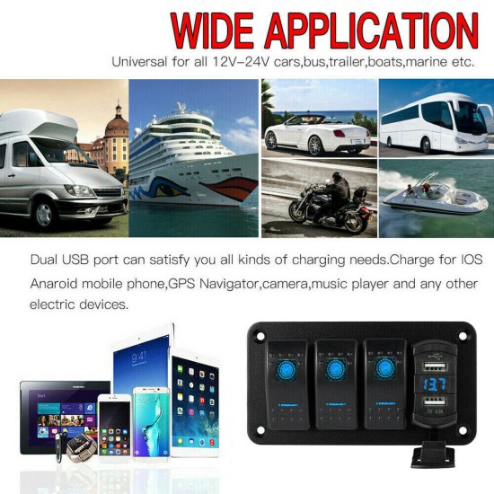 Rocker  Switch  Panel Dual Usb+ Voltage Digital Display Panel Car Modification Parts Blue light