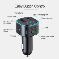 T46 Car Bluetooth MP3 Player Car Kit QC3.0 Quick-Charging LED Backlit Wireless Bluetooth FM Transmitter Car Music Player Type-C