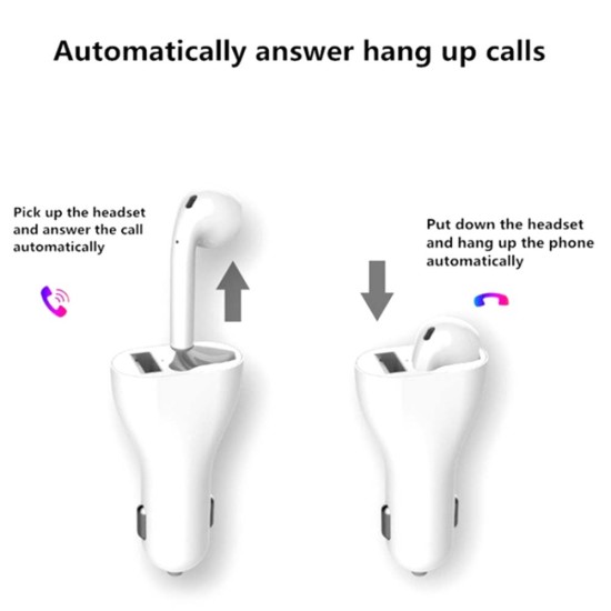 Universal Car Bluetooth Headset BT 5.0 Charger Automatic Pairing Touch Control Wireless Headphones 2 in 1 Bleutooth Earphone white