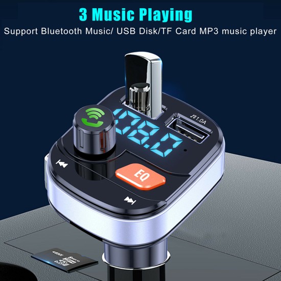 Wireless Fm Transmitter Dual USB Chargers Hands-free Radio Adapter Bluetooth 5.0 Black