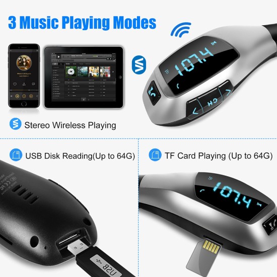 X5 Car Wireless Fm Transmitter Bluetooth USB Charging Port Black