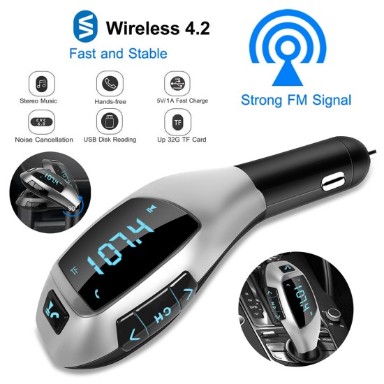 X5 Car Wireless Fm Transmitter Bluetooth USB Charging Port Black