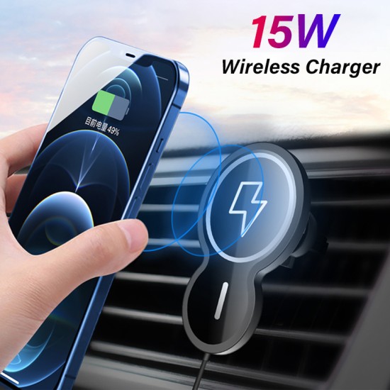 X6 Magnetic Car Wireless  Charger 15w Fast Charging Air Outlet Charger Mount Bracket Black