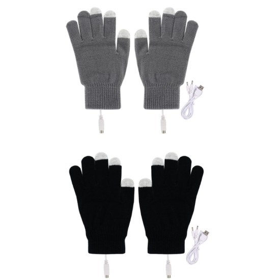 1 Pair USB Heated Gloves Electric Heating Warming Touch-screen Gloves Windproof Black