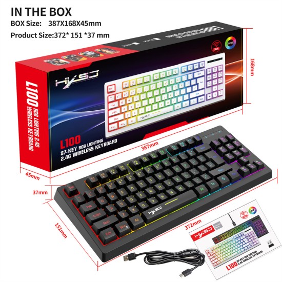 2.4G Wireless Keyboard RGB Multiple Backlight Modes Protable Gaming Office Keyboard Black