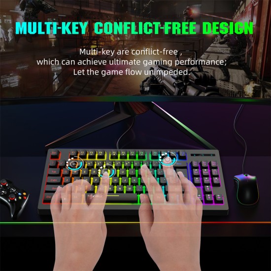 2.4G Wireless Keyboard RGB Multiple Backlight Modes Protable Gaming Office Keyboard Black