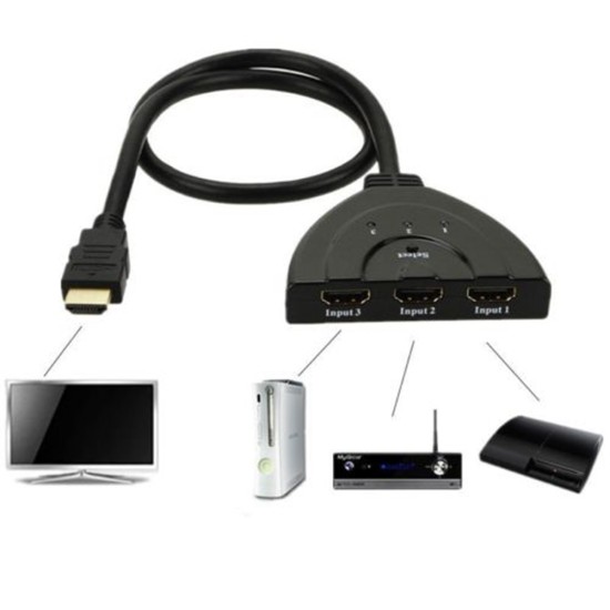 3 Port to 1 HDMI Automatic Switch Splitter Switcher Cable for HDTV DVD Black