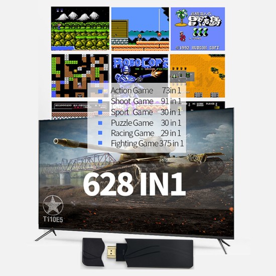 4K HD TV Video Game Console Built-in 628 Games Dual Players Infrared Connection Wireless Controller black