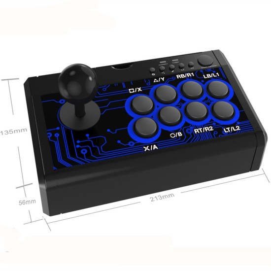 7 in 1 Arcade Fighting Wired Joystick for Switch/PS4/PS3/Xbox/Pc/Android Blue and black