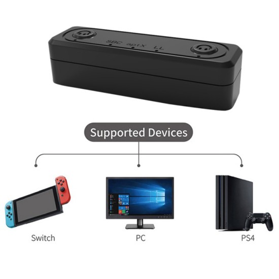 ABS Bluetooth 5.0 Adapters Transmitter APTX Low Latency Audio Adapter for PS4/PC/Switch/Lite black