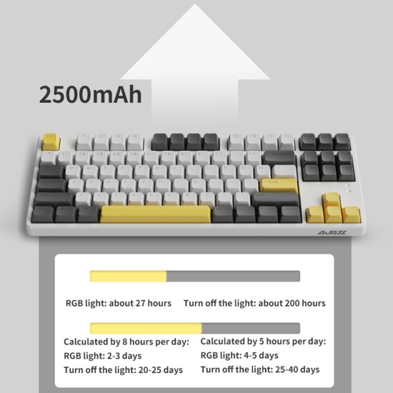 Ajazz Ak873 Keyboard 87 Keys Rgb Backlit Pbt Keycaps Bluetooth Wireless Gaming Keyboard gray linear axis