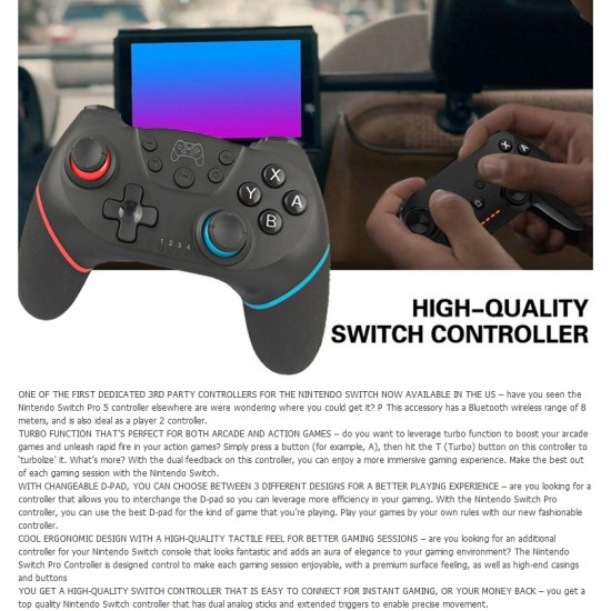 Bluetooth Wireless Pro Controller Gamepad Joypad Remote for Nintend Switch Console Gamepad Joystick  Left red right blue