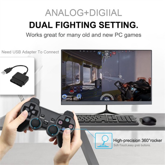 Fast Response No Delay Wireless  Gamepad Double Vibration Shock Joypad Usb Pc Game Controller Compatible For Sony Ps2 Console Joystick black