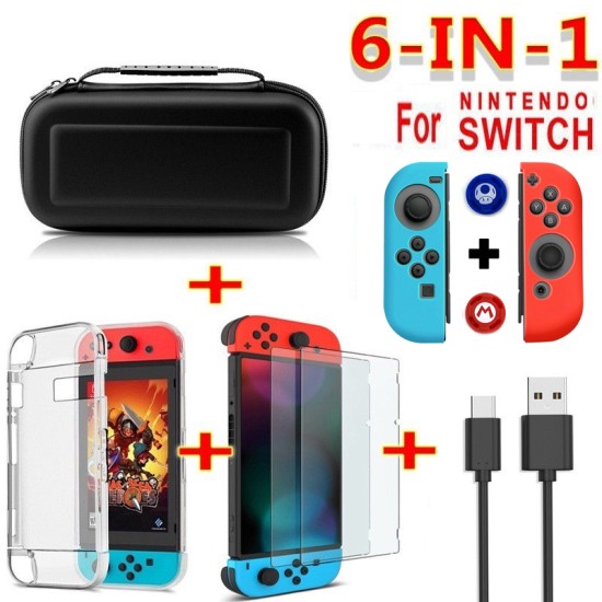 For Nintend Switch Travel Carrying Bag Screen Protector Case Charging Cable