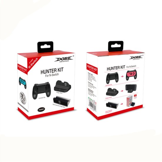 For Switch The Hunter Set Small Gamepad Grip/Host Desktop Charger/Game Cartridge Holder black