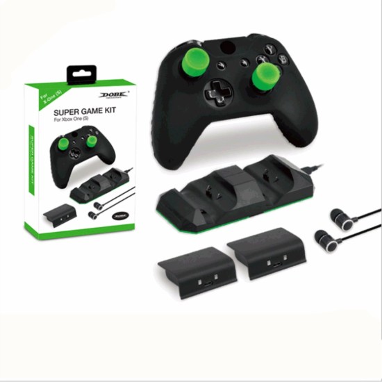 For XBOX  ONE X/S Game Set Double Base 600 mAh Battery Earphone black