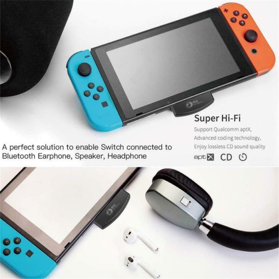 Gaming Wireless Bluetooth Audio Adapter USB Transmitter for Switch lite/PS4/PS3/PC black