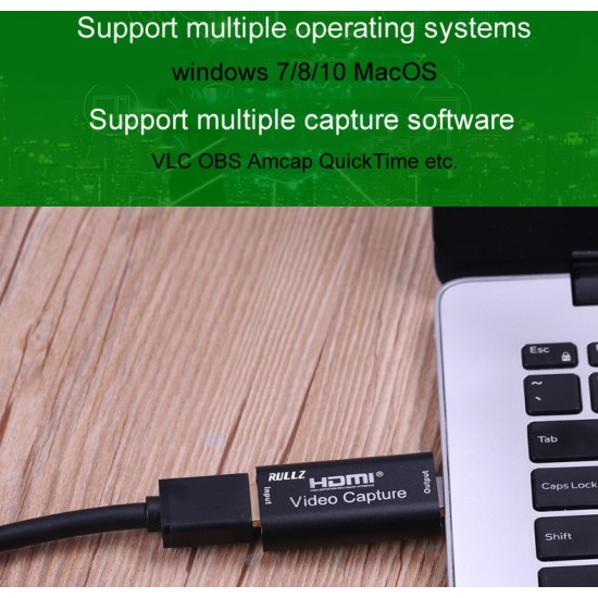 HDMI Video Capture Card for OBS Live Stream Broadcast Case Automatically Adjust Settings  black