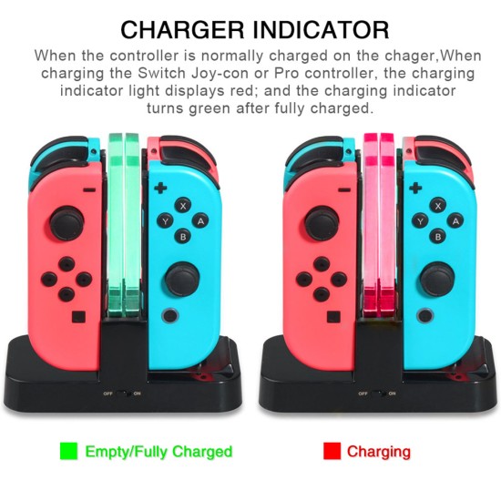 Joy-Con Charging Dock 4 in 1 USB Charging Dock Stand LED Indication for Nintend Switch Controller Charger Gamepad black