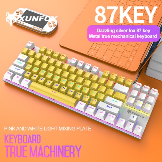 K80 Wired Mechanical  Keyboard Cyan Axis Ergonomic Design Metal Panel Luminous Desktop Computer Notebook 87-key Game Keyboard Black gray