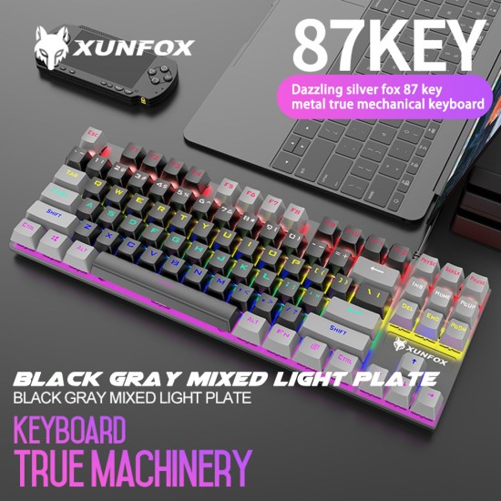 K80 Wired Mechanical  Keyboard Cyan Axis Ergonomic Design Metal Panel Luminous Desktop Computer Notebook 87-key Game Keyboard Black gray