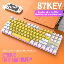 K80 Wired Mechanical  Keyboard Cyan Axis Ergonomic Design Metal Panel Luminous Desktop Computer Notebook 87-key Game Keyboard pink white