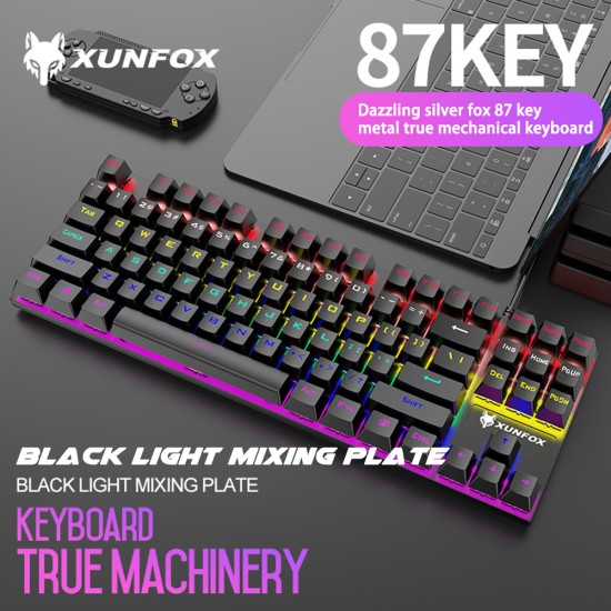 K80 Wired Mechanical  Keyboard Cyan Axis Ergonomic Design Metal Panel Luminous Desktop Computer Notebook 87-key Game Keyboard Black