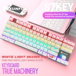 K80 Wired Mechanical  Keyboard Cyan Axis Ergonomic Design Metal Panel Luminous Desktop Computer Notebook 87-key Game Keyboard White