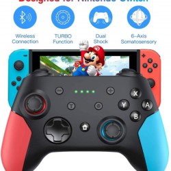 PC Wireless Bluetooth Game Switch Handle Gamepad Continuous Viberation Game Joystick Controller Left red right blue