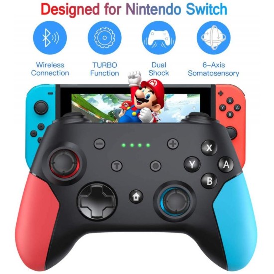 PC Wireless Bluetooth Game Switch Handle Gamepad Continuous Viberation Game Joystick Controller Left red right blue