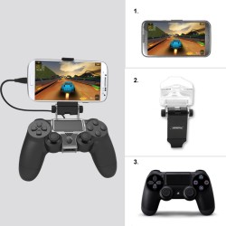 PS4 Slim Smart Handle Clip Cell Mobile Phone Clamp Holder with OTG Cable for Playstation 4 Controller Black