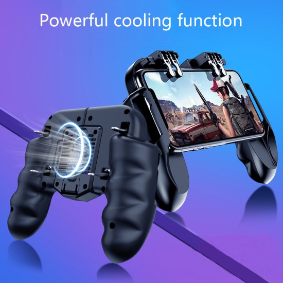 Powerful Six-finger Linkage Metal Key Fan Cooling High Sensitivity Phone Gamepad Bulit in Battery black