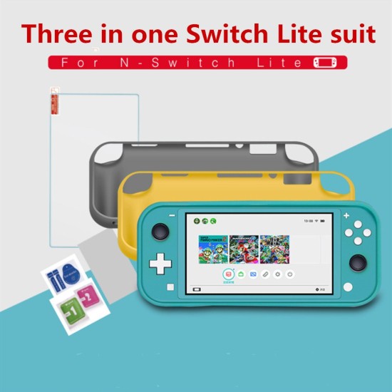 Protective Cover+Tempered Glass Screen Protector+3 in 1 Clean Supplies Set for Switch Lite blue