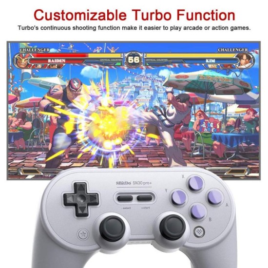 SN30 PRO+ Bluetooth Gamepad Controller with Joystick for Mac OS Switch Windows Android light grey