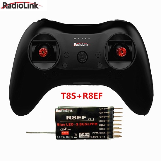 T8S 8CH RC Radiolink Remote Controller Transmitter 2.4G with R8EF or R8FM Receiver Handle Stick for FPV Quad Drone Airplane Car T8S+R8FM left-hand throttle