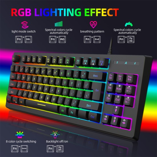 Wireb Control Gaming Keyboard Y200 RGB Colorful Backlight 87-key Usb Keyboard Black