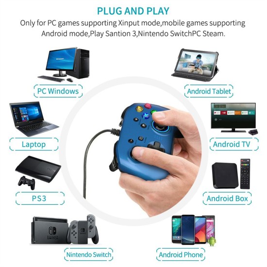 Wired Gaming Controller Dual-vibration Gamepad Pc Game Controller Joystick Compatible for Windows Vista TV Box Blue