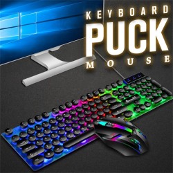 Wired Keyboard Mouse Set Colorful Backlight Mechanical 108 Keys Keyboard 3D Rollers Mouse Black