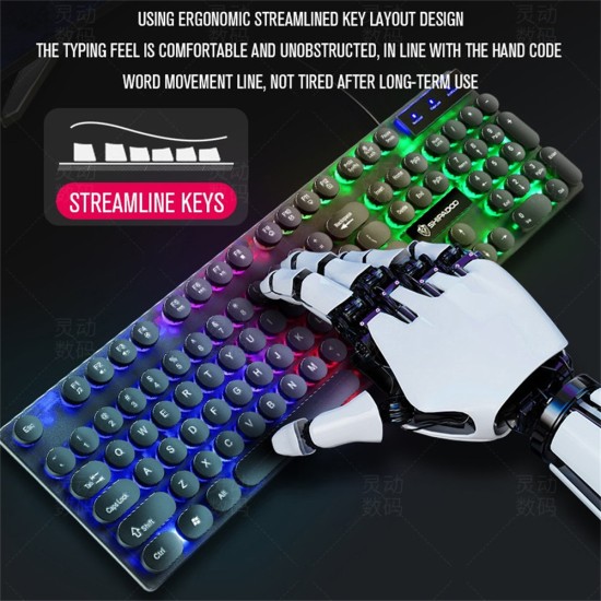 Wired Keyboard Mouse Set Colorful Backlight Mechanical 108 Keys Keyboard 3D Rollers Mouse White