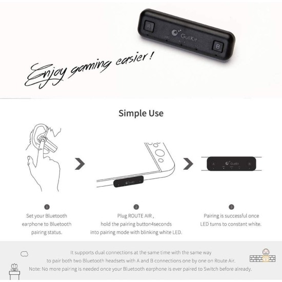 Wireless Bluetooth Adapter Audio USB Transmitter w/APTX Low Latency For Nintendo Switch / Switch Lite black