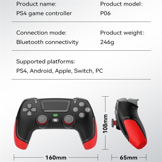 Wireless Bluetooth Controller Game Handle Compatible for Ps4 IOS Android Switch Computer TV Sky Blue