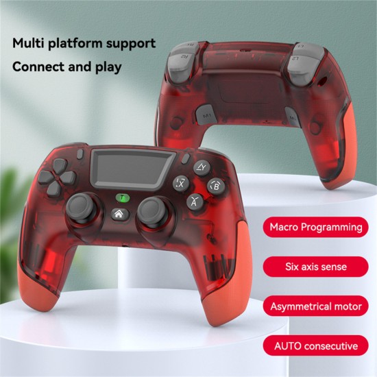 Wireless Bluetooth Controller Game Handle Compatible for Ps4 IOS Android Switch Computer TV Transparent Red