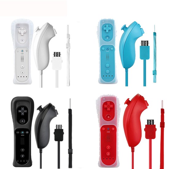 Wireless Remote Controller + Nunchuck with Silicone Case Accessories for Nintendo Wii Game Console Black