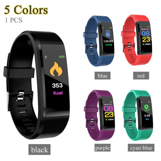 115plus Bluetooth Smart Watch Heart Rate Blood Pressure Monitor Fitness Tracker Bracelet, Blue