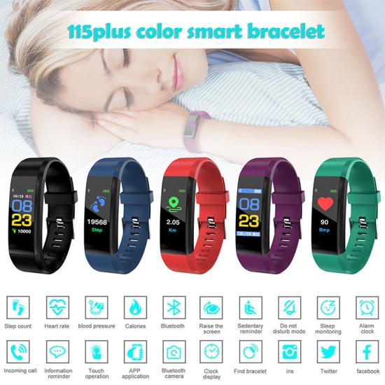 115plus Bluetooth Smart Watch Heart Rate Blood Pressure Monitor Fitness Tracker Bracelet, Blue