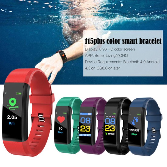 115plus Bluetooth Smart Watch Heart Rate Blood Pressure Monitor Fitness Tracker Bracelet, Blue