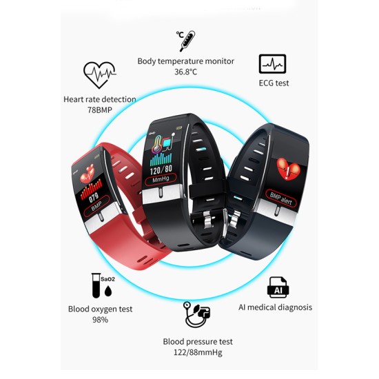 Smart Watch Band Temperature Measure ECG Heart Rate Blood Pressure Body Fat Monitor  red