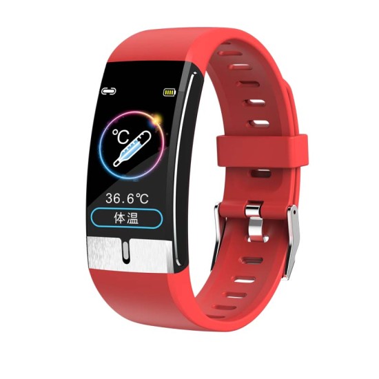 Smart Watch Band Temperature Measure ECG Heart Rate Blood Pressure Body Fat Monitor  red